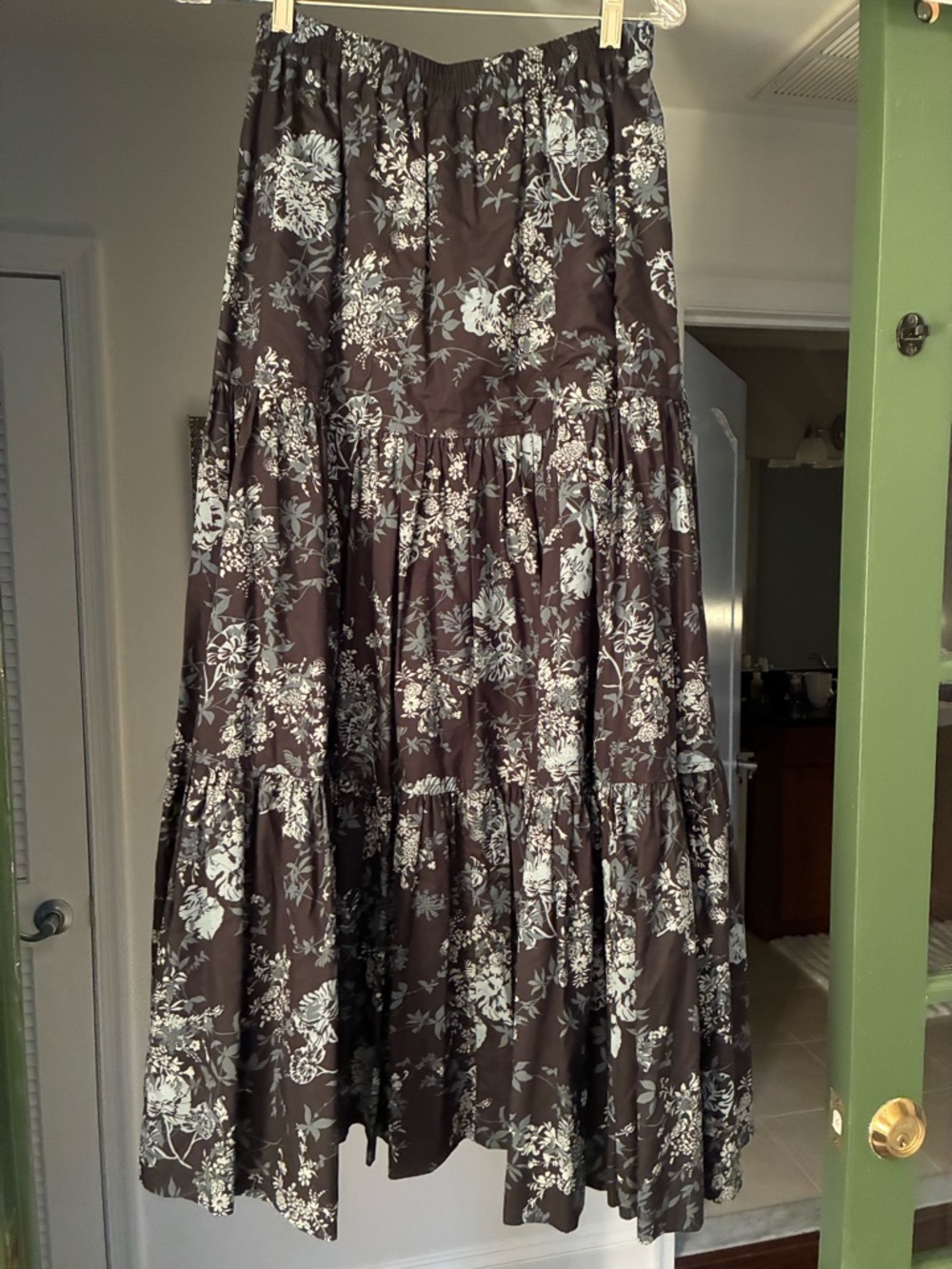 Eskandar Navy Maxi Skirt with White Floral Print